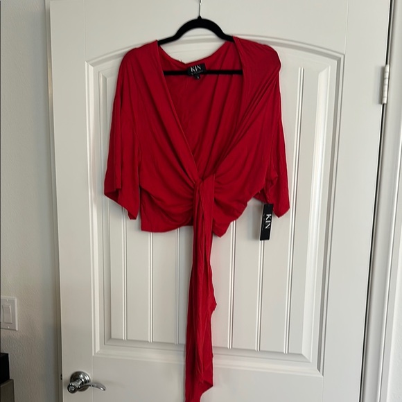 Vibrant Red Tie Front Crop Blouse - Picture 1 of 4